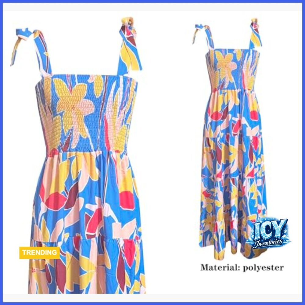 Polyester Maxi Dress with Spaghetti Straps Square Neck Ruffle Hem - Picture 6 of 7